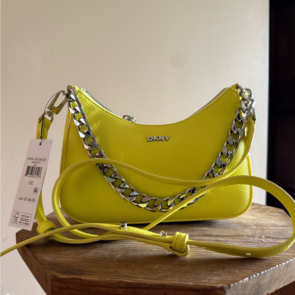 DKNY Yellow Crossbody Bag with Silver Chain